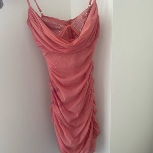 Oh polly pink corset bustier rhinestones mini dress size 6 sexy club party